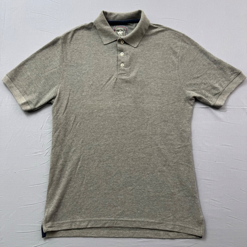 Beverly Hills Polo Club Mens Modern Fit Grey Short Sleeve Pique Polo Shirt M